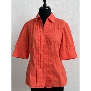 LAFAYETTE 148 NEW YORK Women’s Button Up Pleated Short Sleeve Blouse‎ 10 Stretch